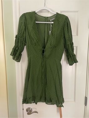 Reformation Olive Green Polka Dot Dress